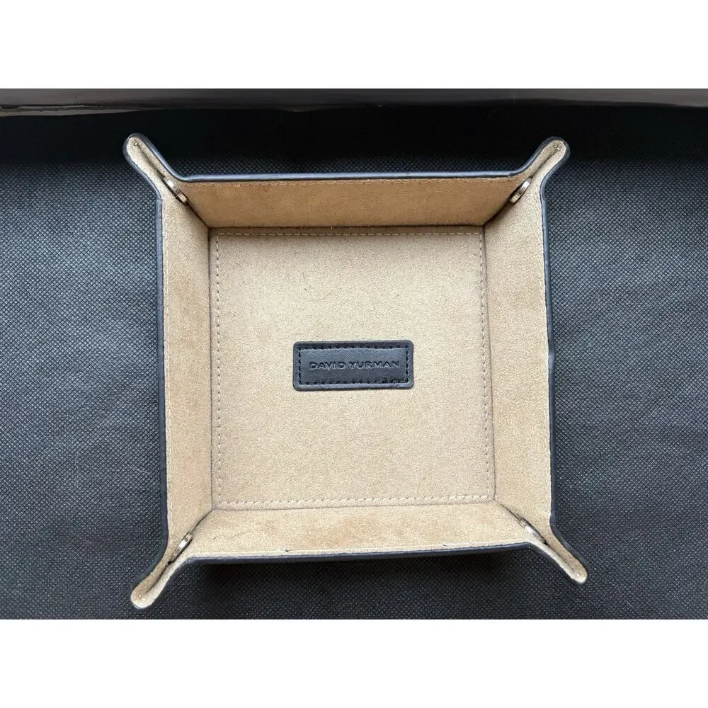 Vintage David Yurman Black Leather Jewelry Valet Tray Black Tan Suede RARE